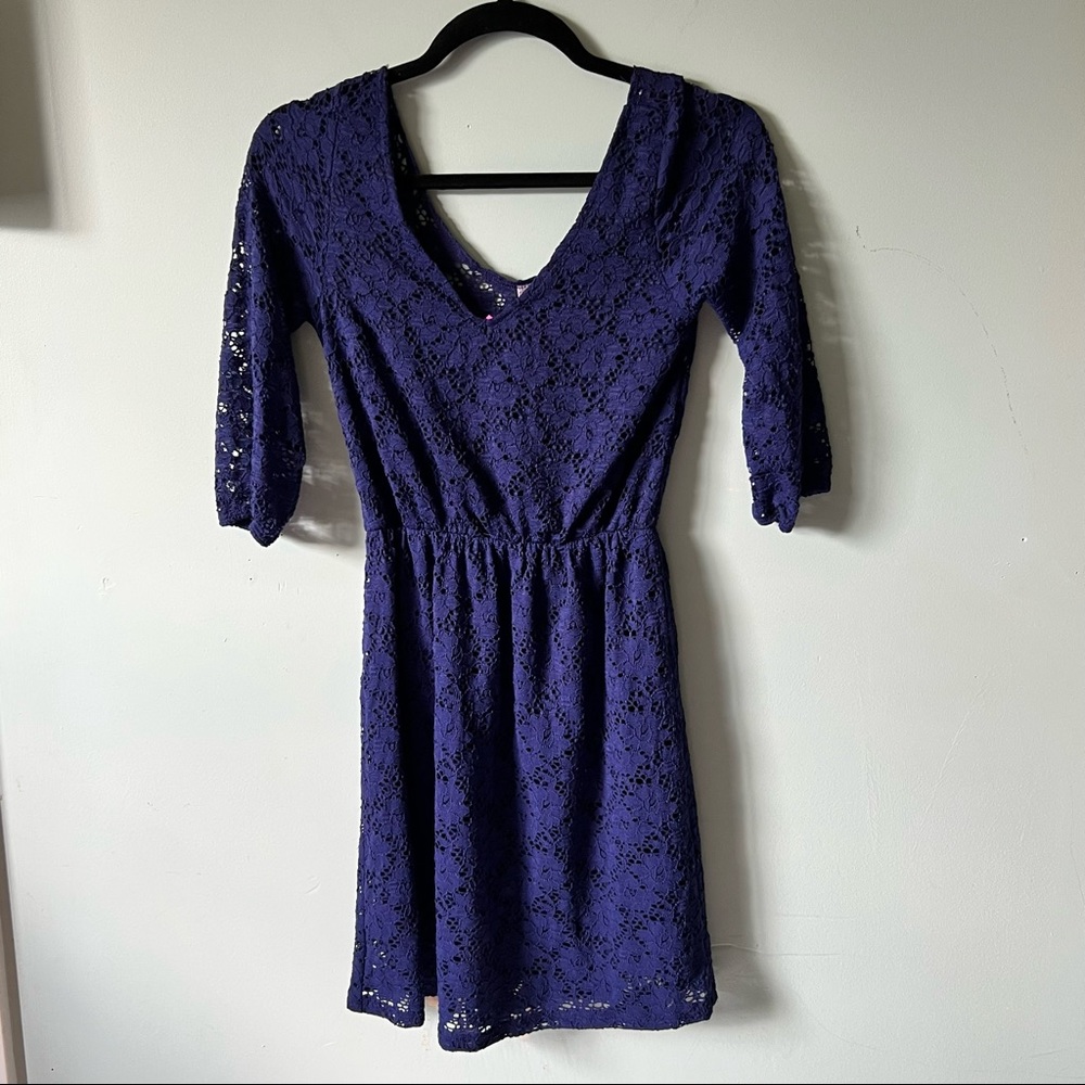 Sugar Thrillz Love Notes Dollskill navy lace 3/4 sleeve fit flare skater dress - Picture 5 of 9